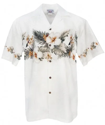 Big Hibiscus Palm Mens Shirt in White