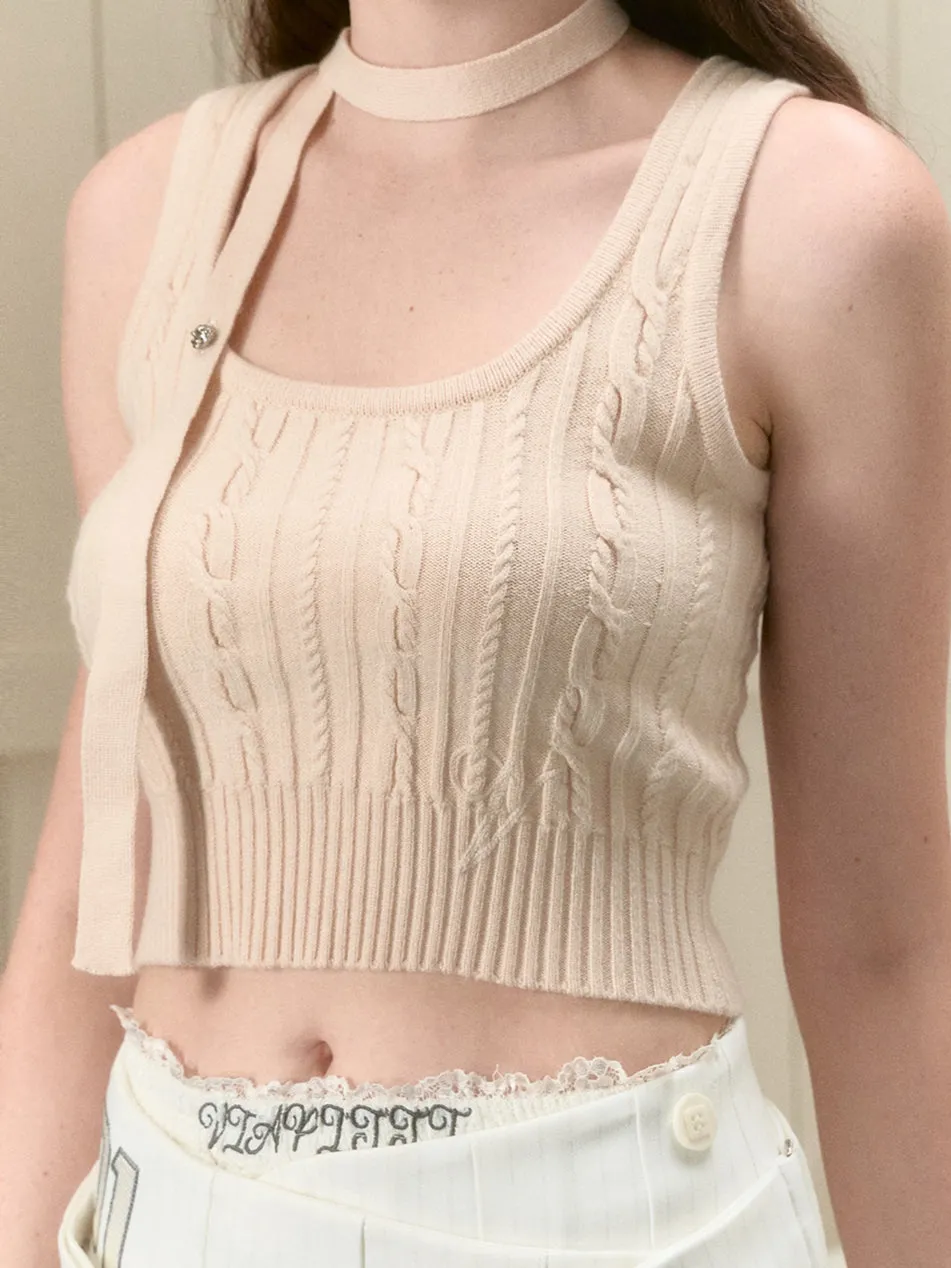 Black & Beige Ribbon Knit Tank Top