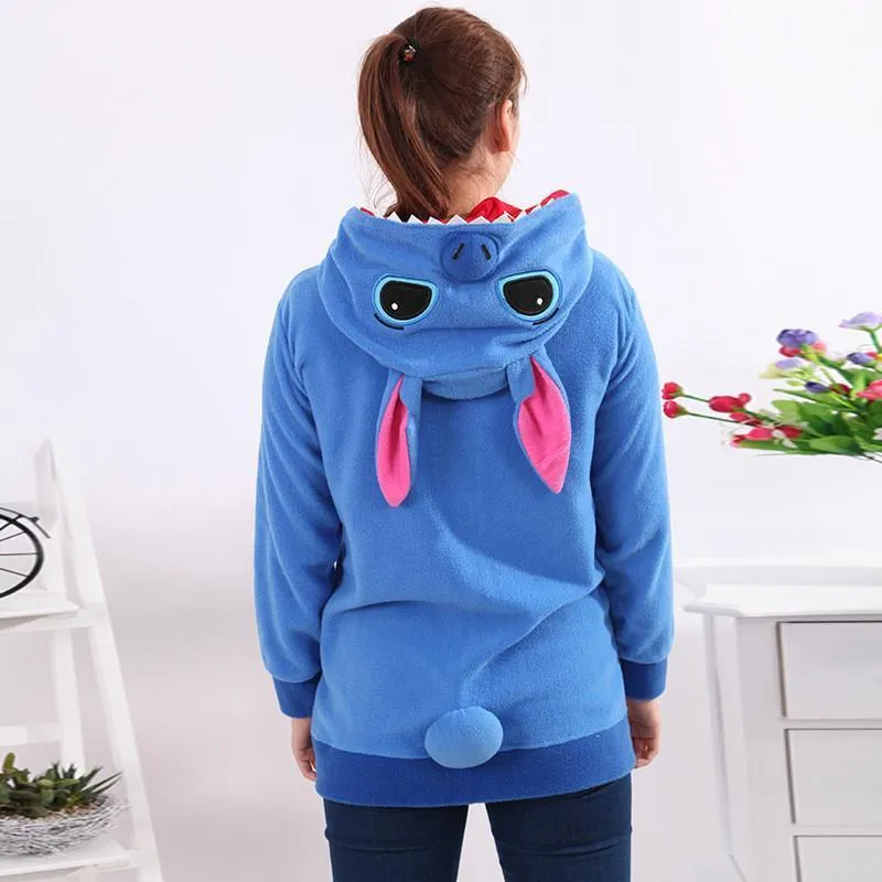 Blue Stitch Long Sleeve Kigurumi Costume Fleece Hoodie Coat Jacket