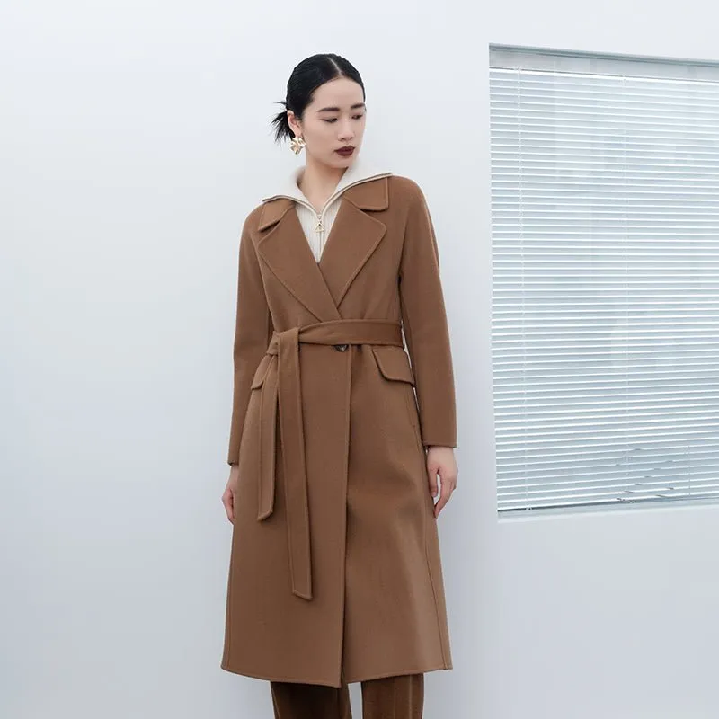 Camel Long Wool Coats with Belt