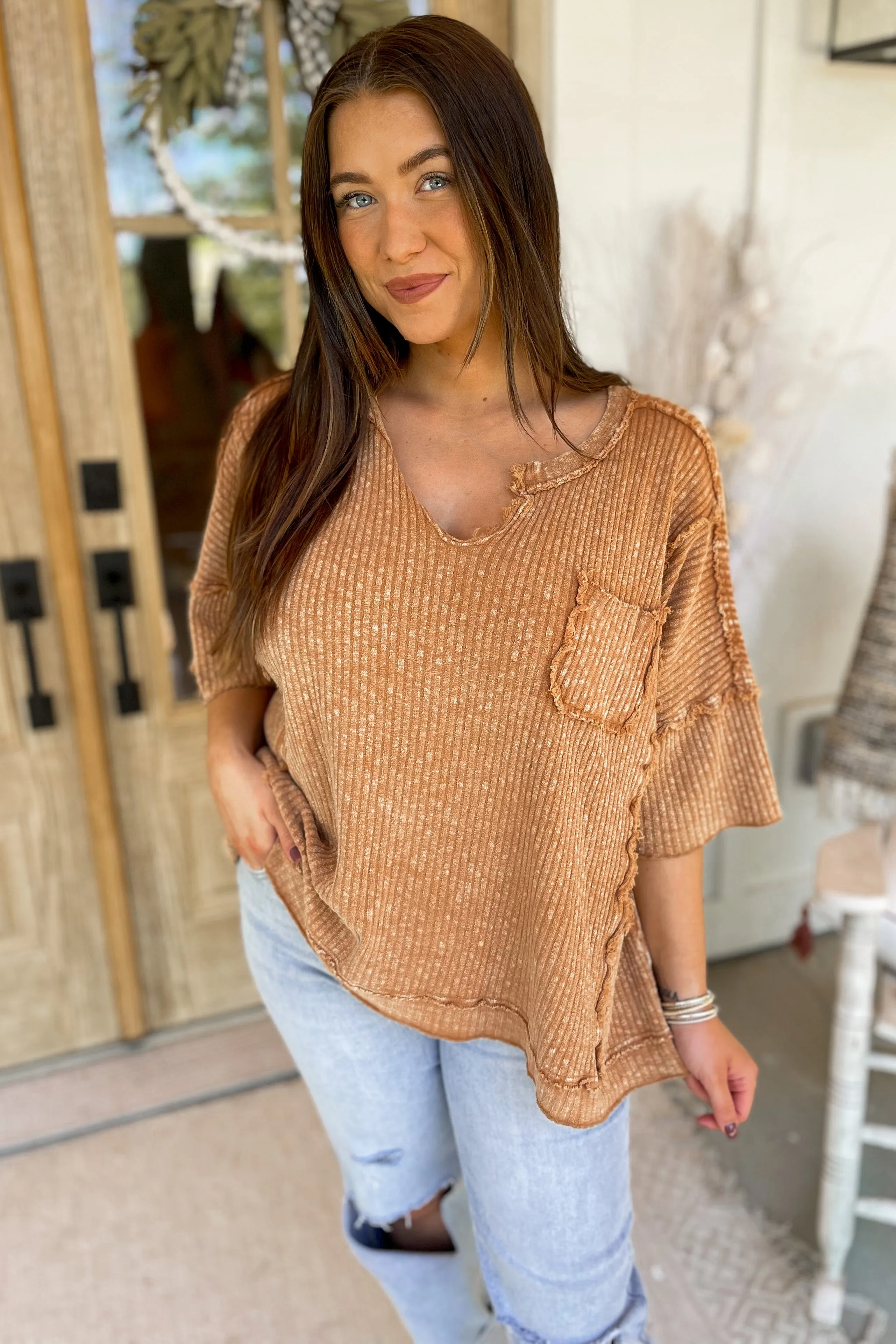 Carrender Short Sleeve Mineral Washed Thermal Knit Top *FINAL SALE*