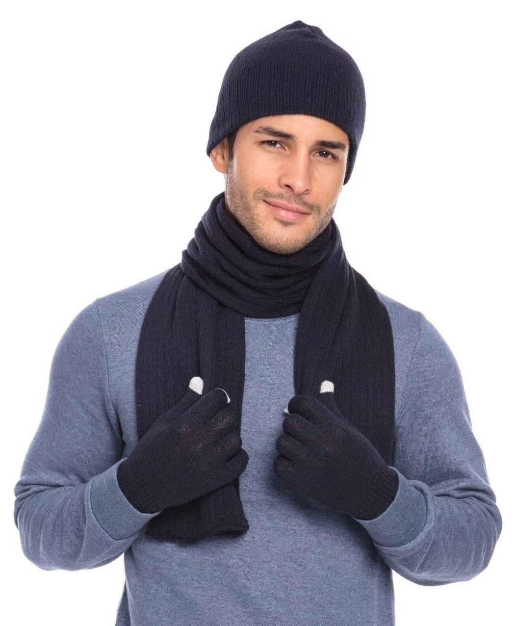 Casaba Winter 3 Piece Set Beanie Hat Scarf Touchscreen Gloves Cable Knit for Men Women