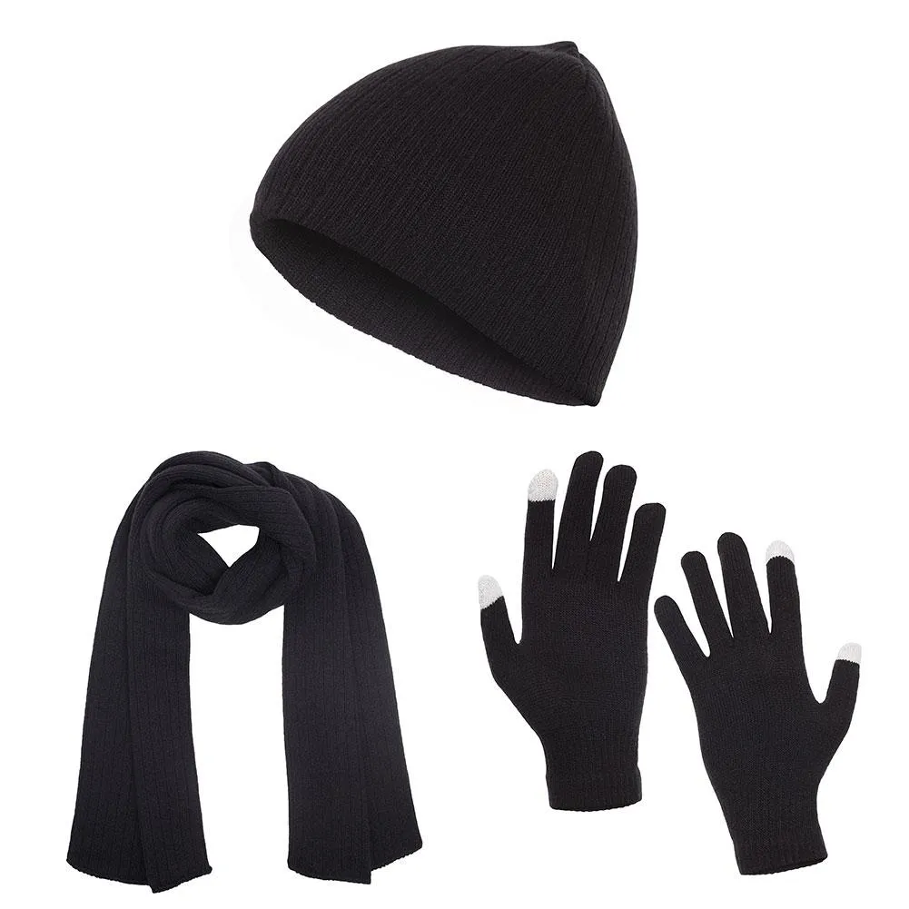 Casaba Winter 3 Piece Set Beanie Hat Scarf Touchscreen Gloves Cable Knit for Men Women