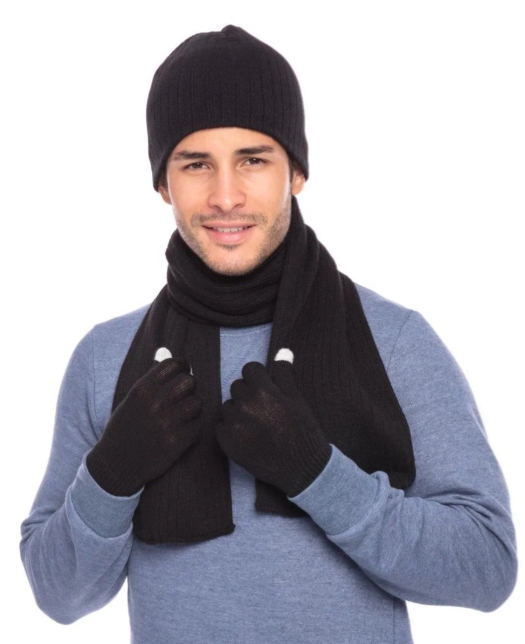 Casaba Winter 3 Piece Set Beanie Hat Scarf Touchscreen Gloves Cable Knit for Men Women