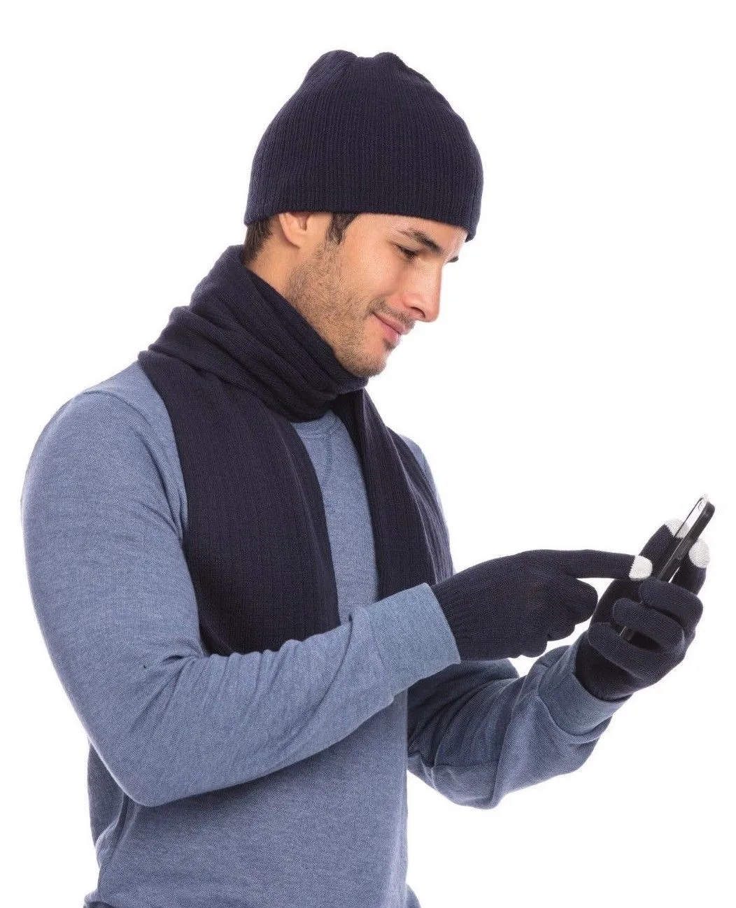 Casaba Winter 3 Piece Set Beanie Hat Scarf Touchscreen Gloves Cable Knit for Men Women