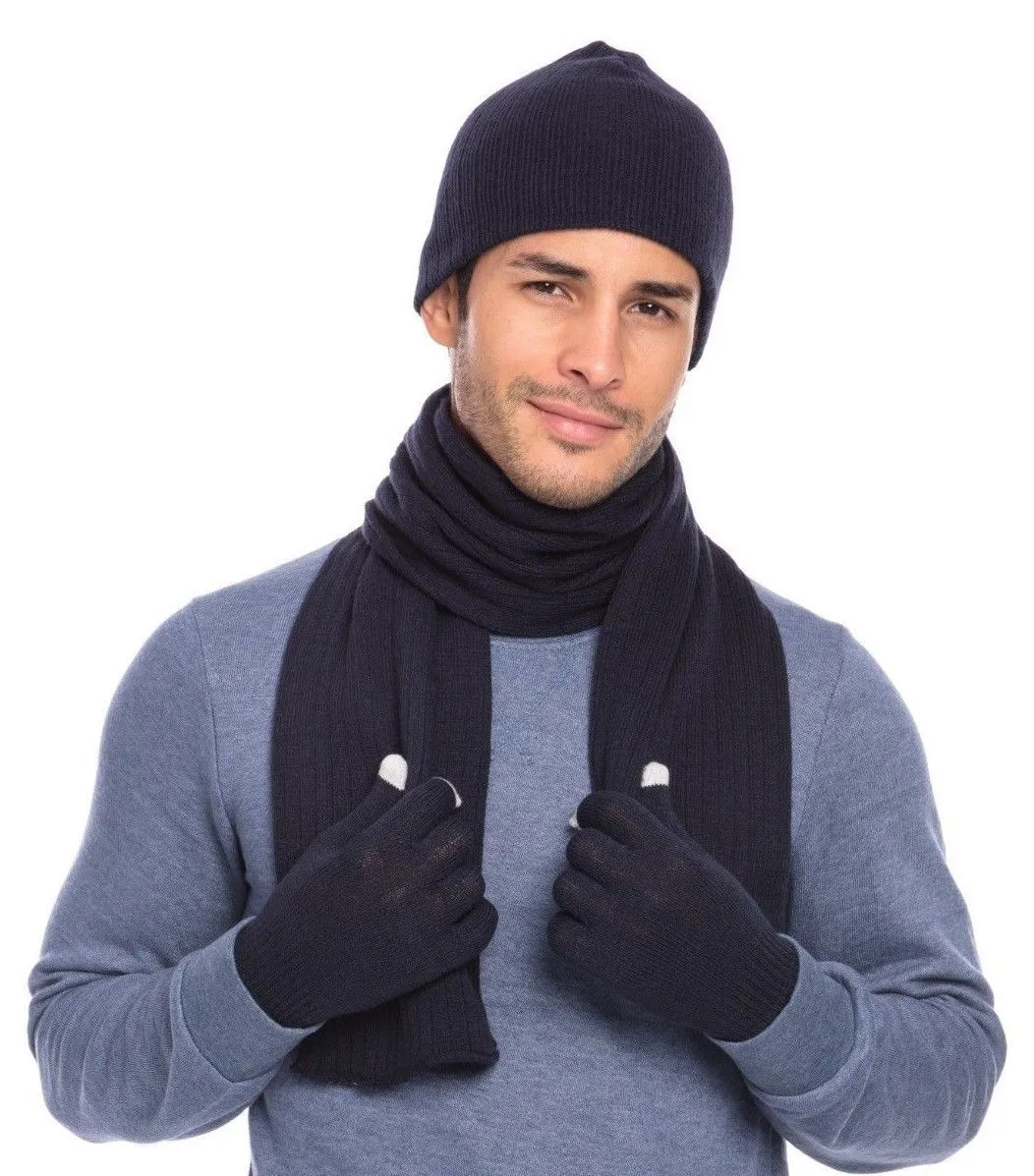 Casaba Winter 3 Piece Set Beanie Hat Scarf Touchscreen Gloves Cable Knit for Men Women