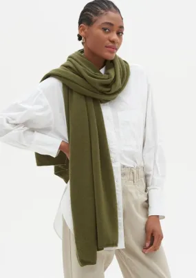 Cashmere Lofty Blanket Scarf in Khaki Green