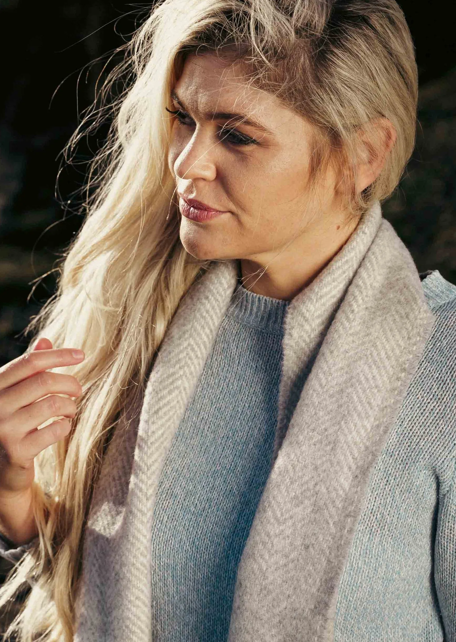 Cashmere Merino Scarf | Silver Grey Herrinigbone