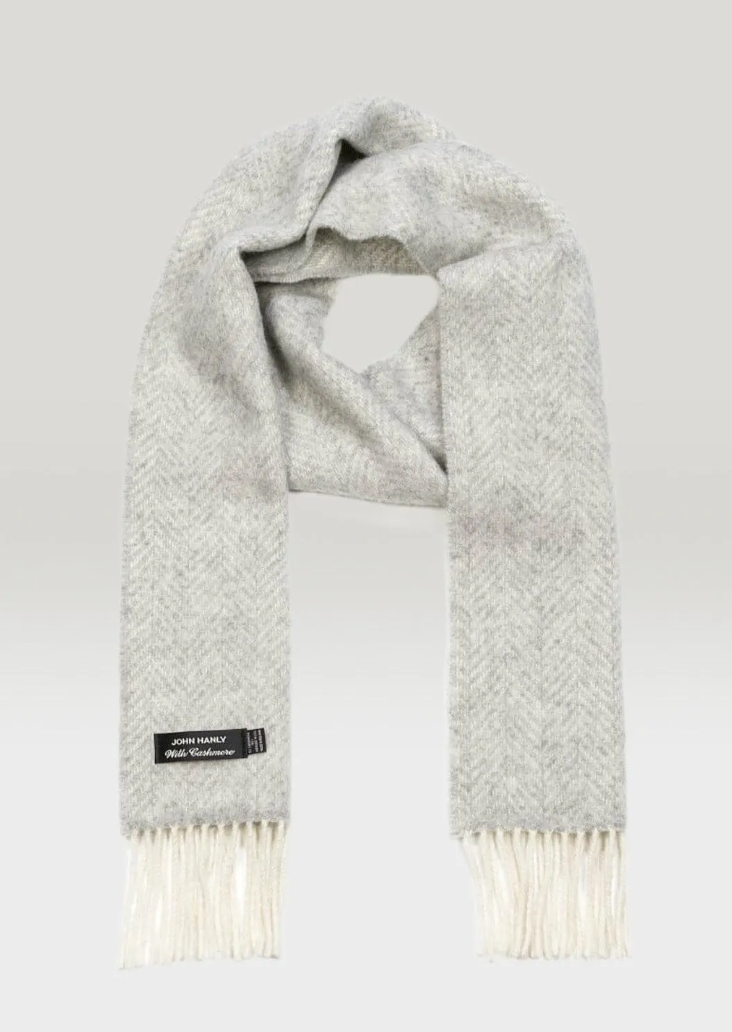 Cashmere Merino Scarf | Silver Grey Herrinigbone