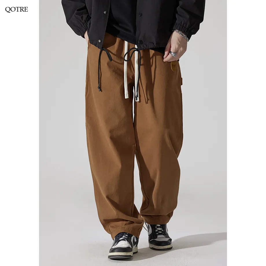 Casual Loose Fit Straight Leg Drawstring Waist Cargo Pants