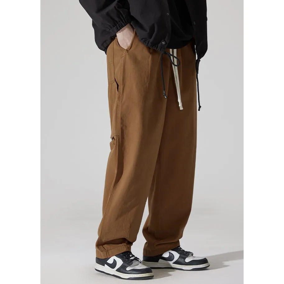 Casual Loose Fit Straight Leg Drawstring Waist Cargo Pants