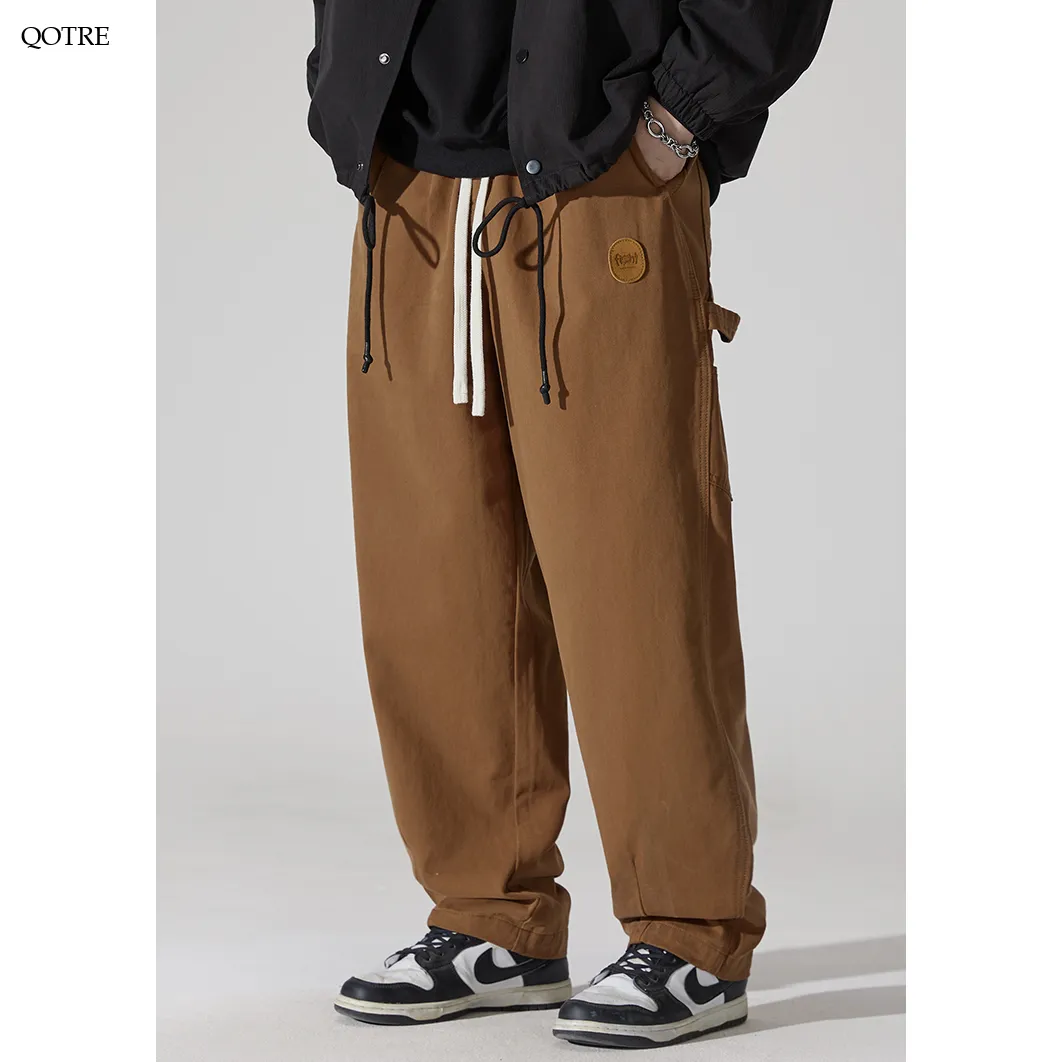 Casual Loose Fit Straight Leg Drawstring Waist Cargo Pants