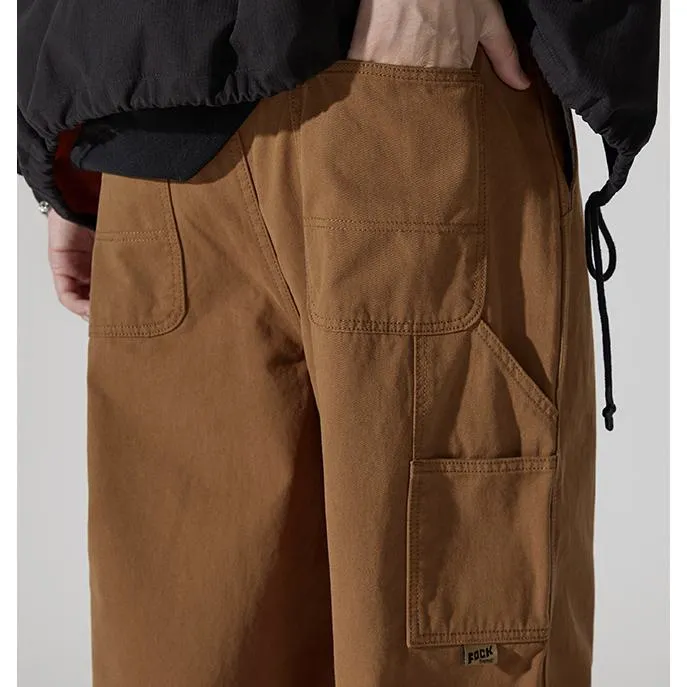 Casual Loose Fit Straight Leg Drawstring Waist Cargo Pants