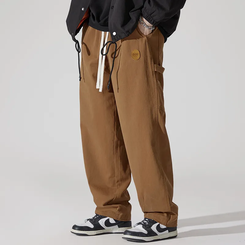 Casual Loose Fit Straight Leg Drawstring Waist Cargo Pants