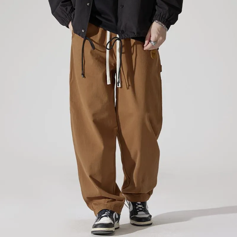 Casual Loose Fit Straight Leg Drawstring Waist Cargo Pants