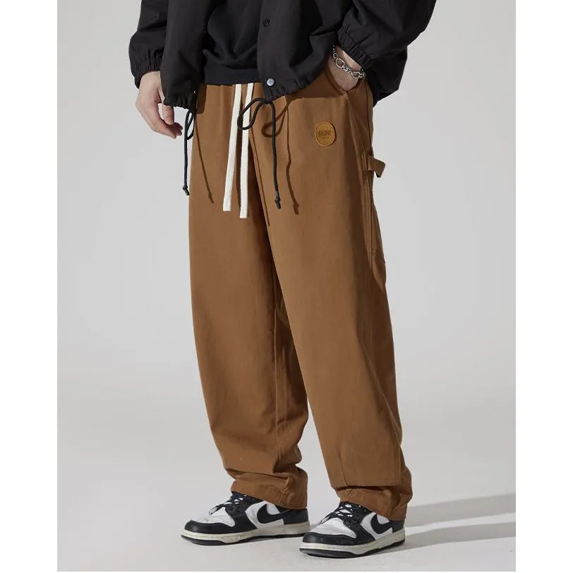 Casual Loose Fit Straight Leg Drawstring Waist Cargo Pants