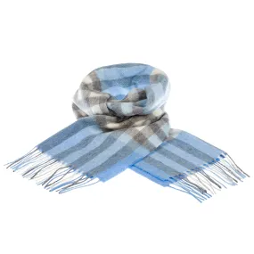 Chequer Tartan 90/10 Cashmere Scarf Bar  Blue