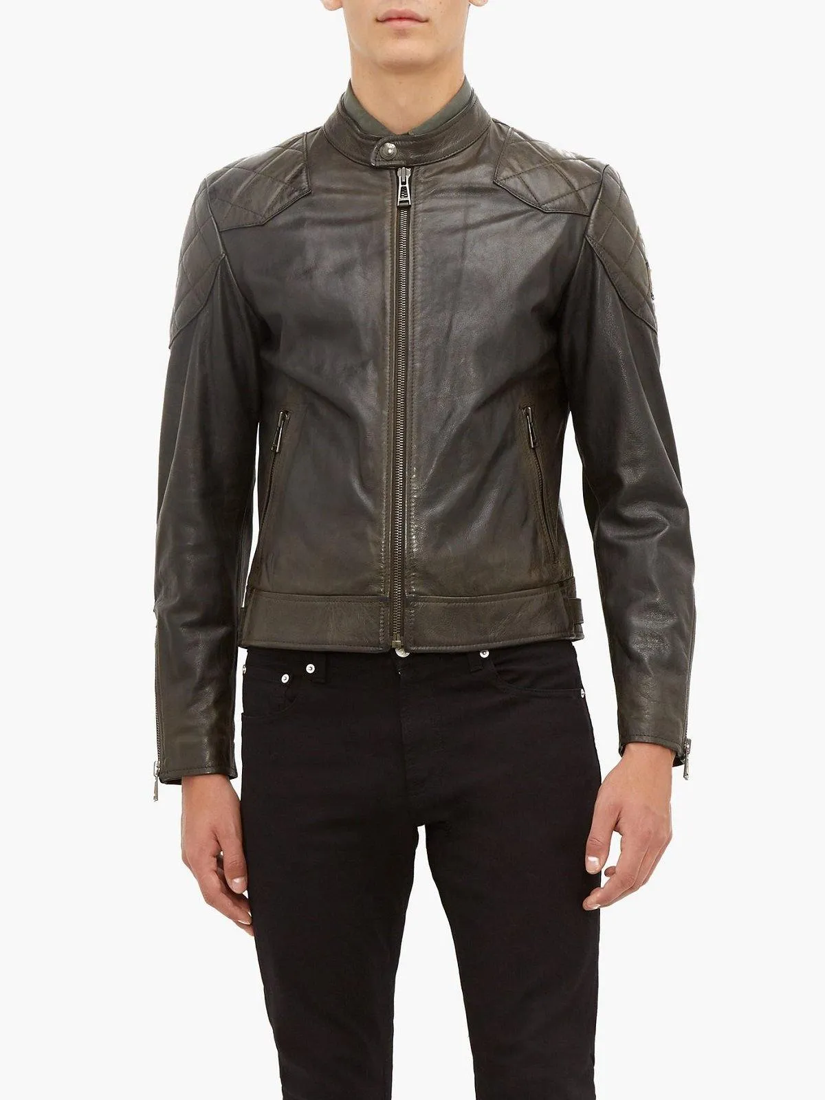 Chic Brown Leather Jacket for Men with Snap Tab Collar