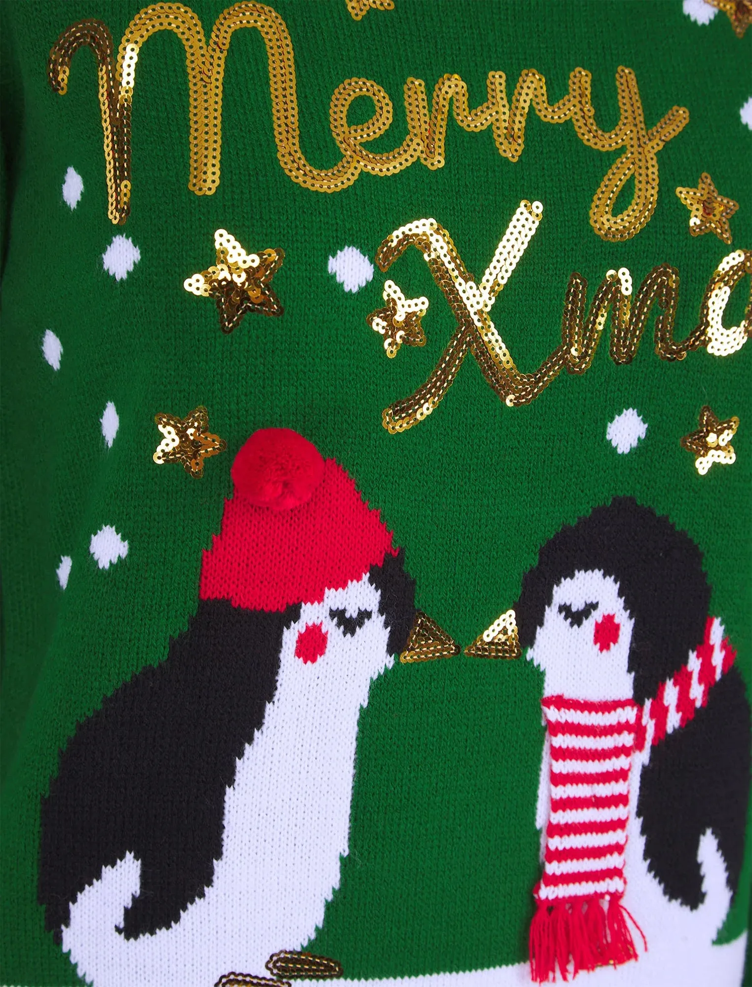 Christmas Kissing Penguin Womens Christmas Jumper - Green