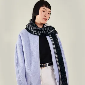 Contrast Rib Knit Scarf Blue