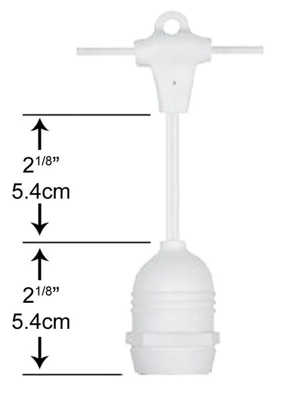 (Cord Only) 10 Suspended Socket SJTW Outdoor Commercial DIY String Light 21 FT White Cord w/ E26 Medium Base, Weatherproof