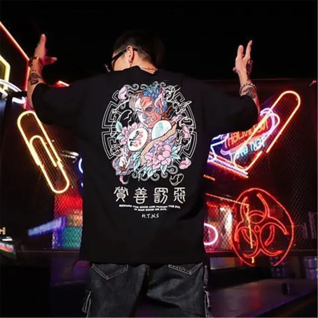 Cotton Cool Oversized T Shirt Gothic High Street Hip Hop T-shirt Men Women Summer Blouse Casual Loose Devil Tshirt Streetwear