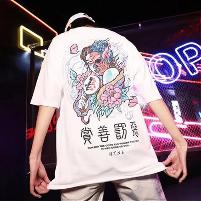 Cotton Cool Oversized T Shirt Gothic High Street Hip Hop T-shirt Men Women Summer Blouse Casual Loose Devil Tshirt Streetwear