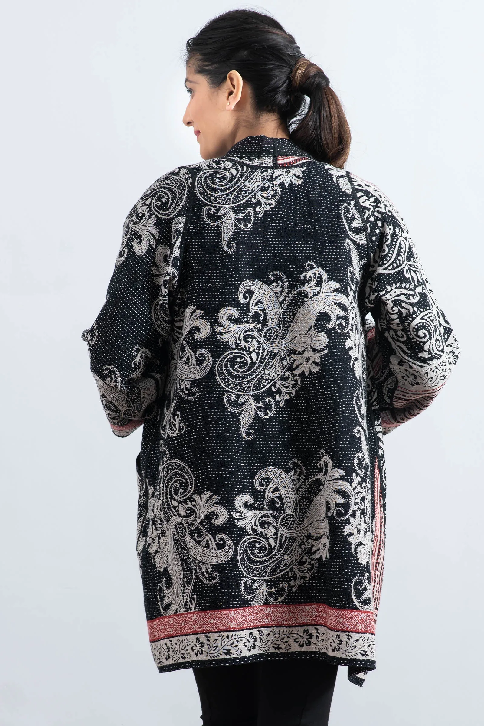 COTTON PAISLEY KANTHA A-LINE JKT - cp2003-blk -