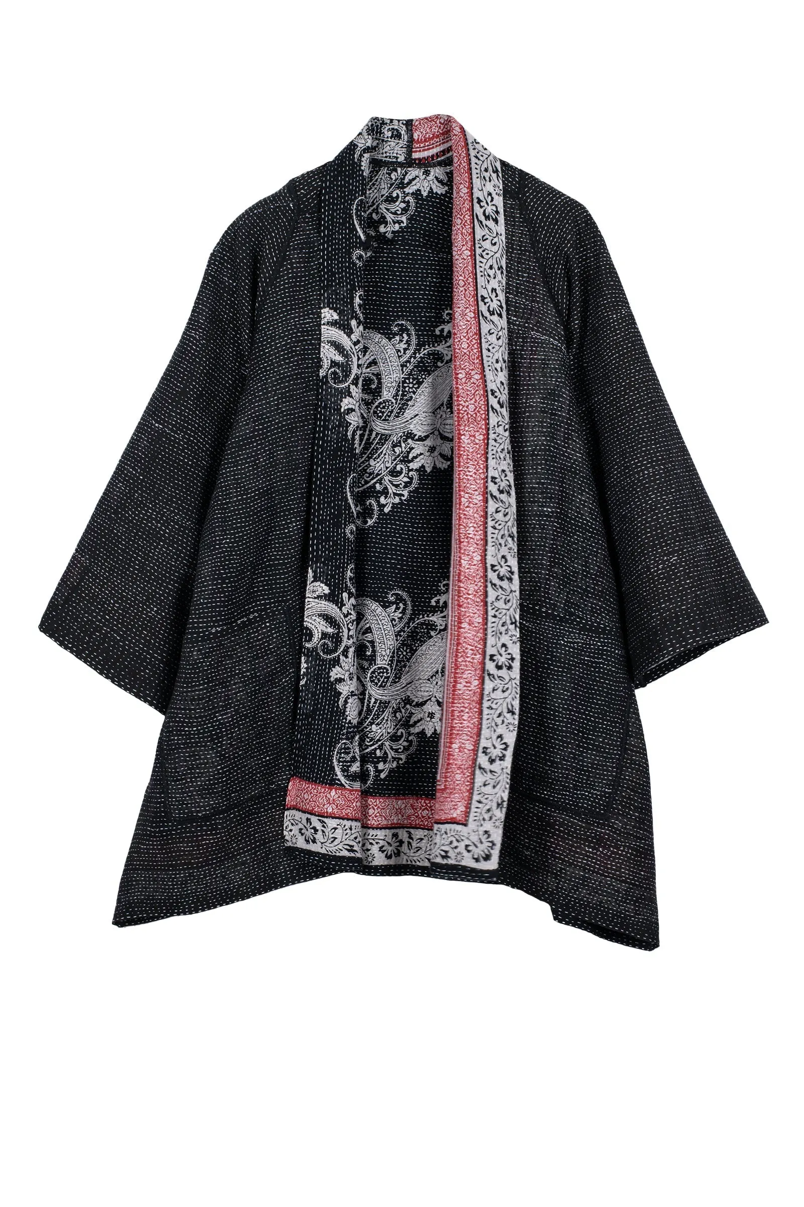 COTTON PAISLEY KANTHA A-LINE JKT - cp2003-blk -