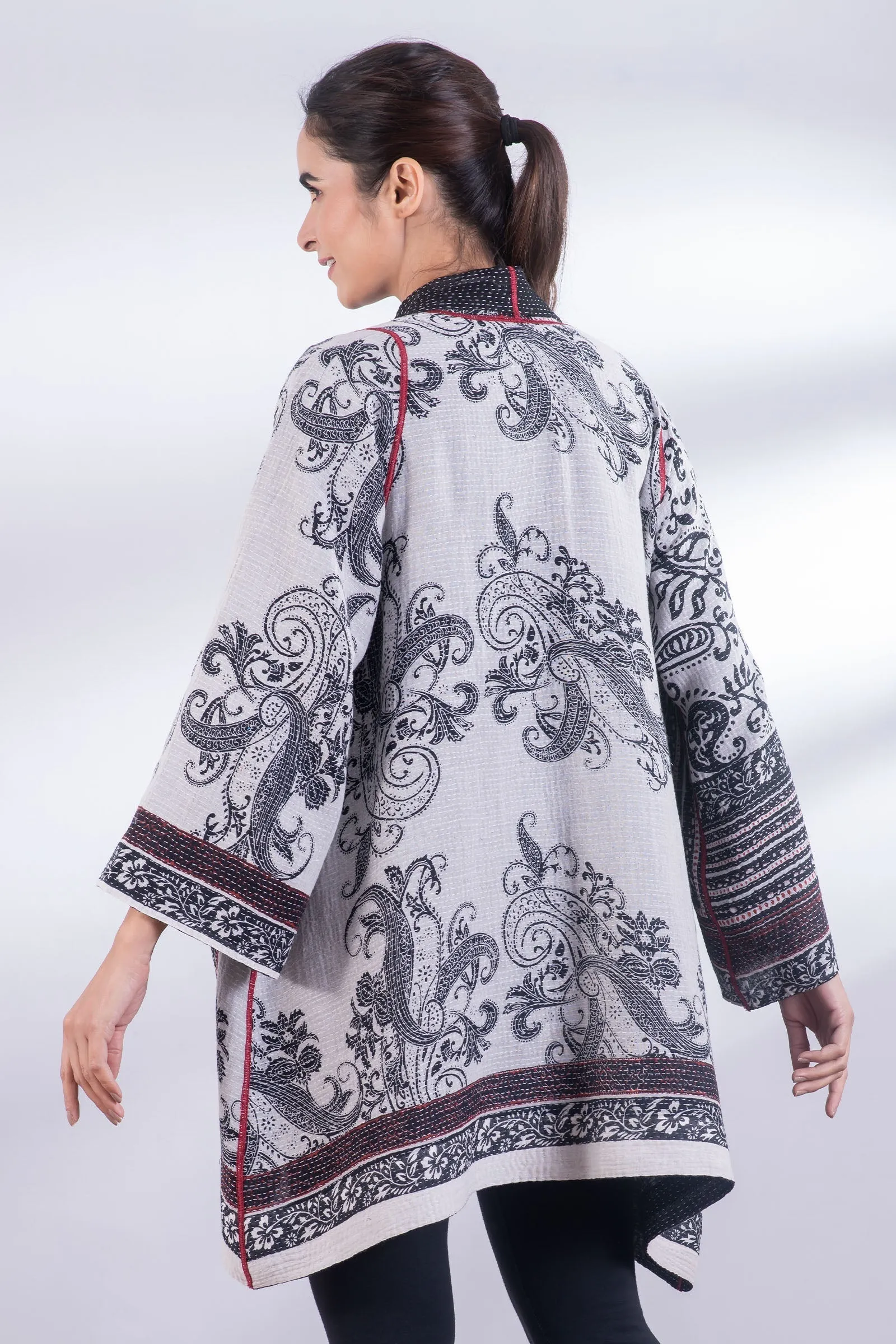 COTTON PAISLEY KANTHA A-LINE JKT - cp2003-wht -