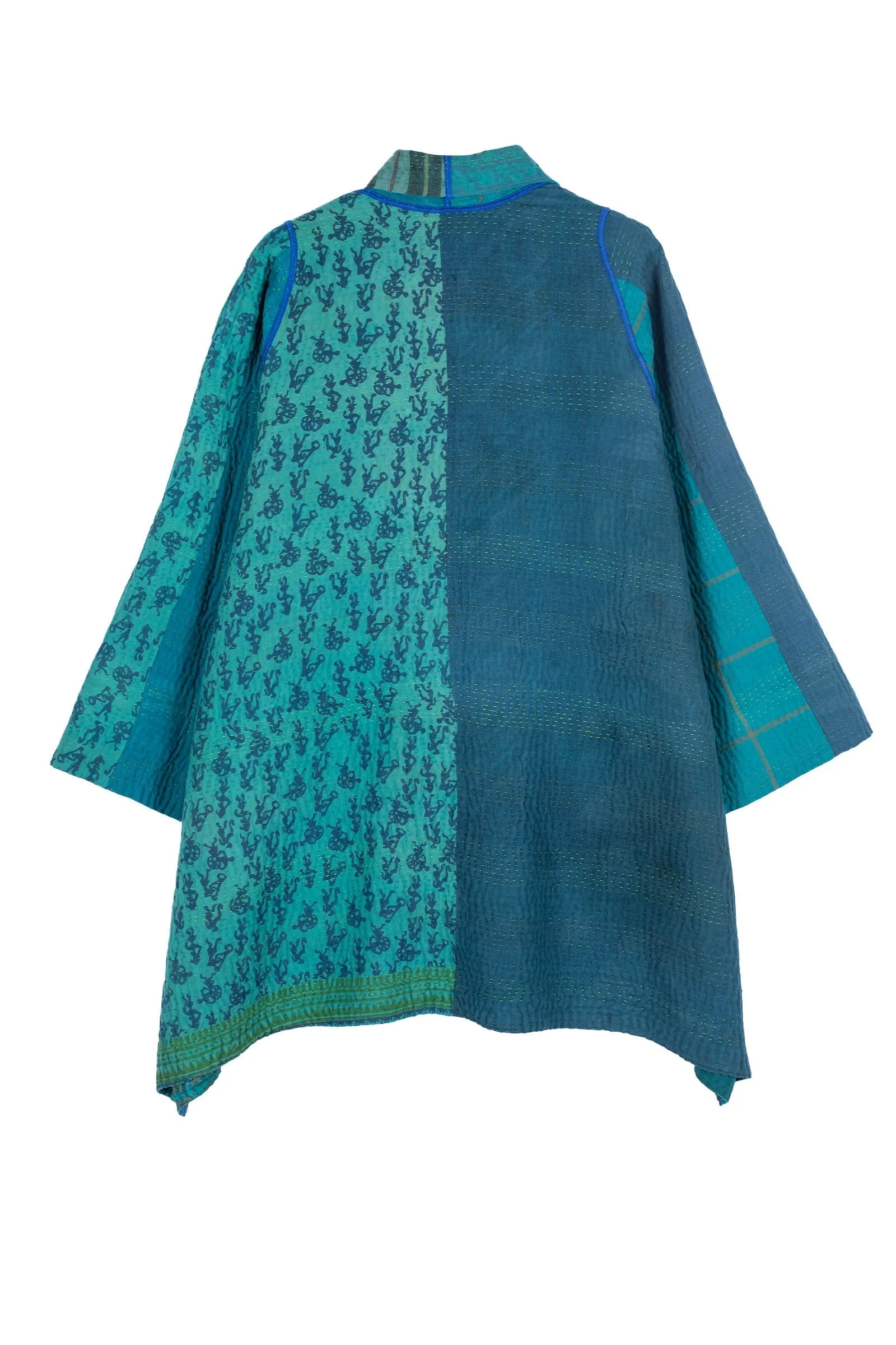 COTTON SILK SW PATCH KANTHA A-LINE JKT - ws4003-tel -