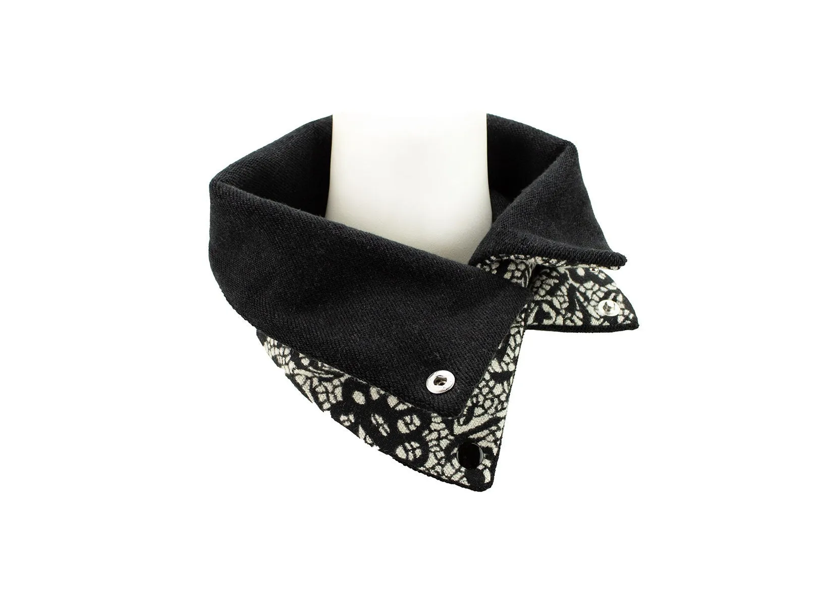 Cream and Black Floral Wool Scarflette Cowl