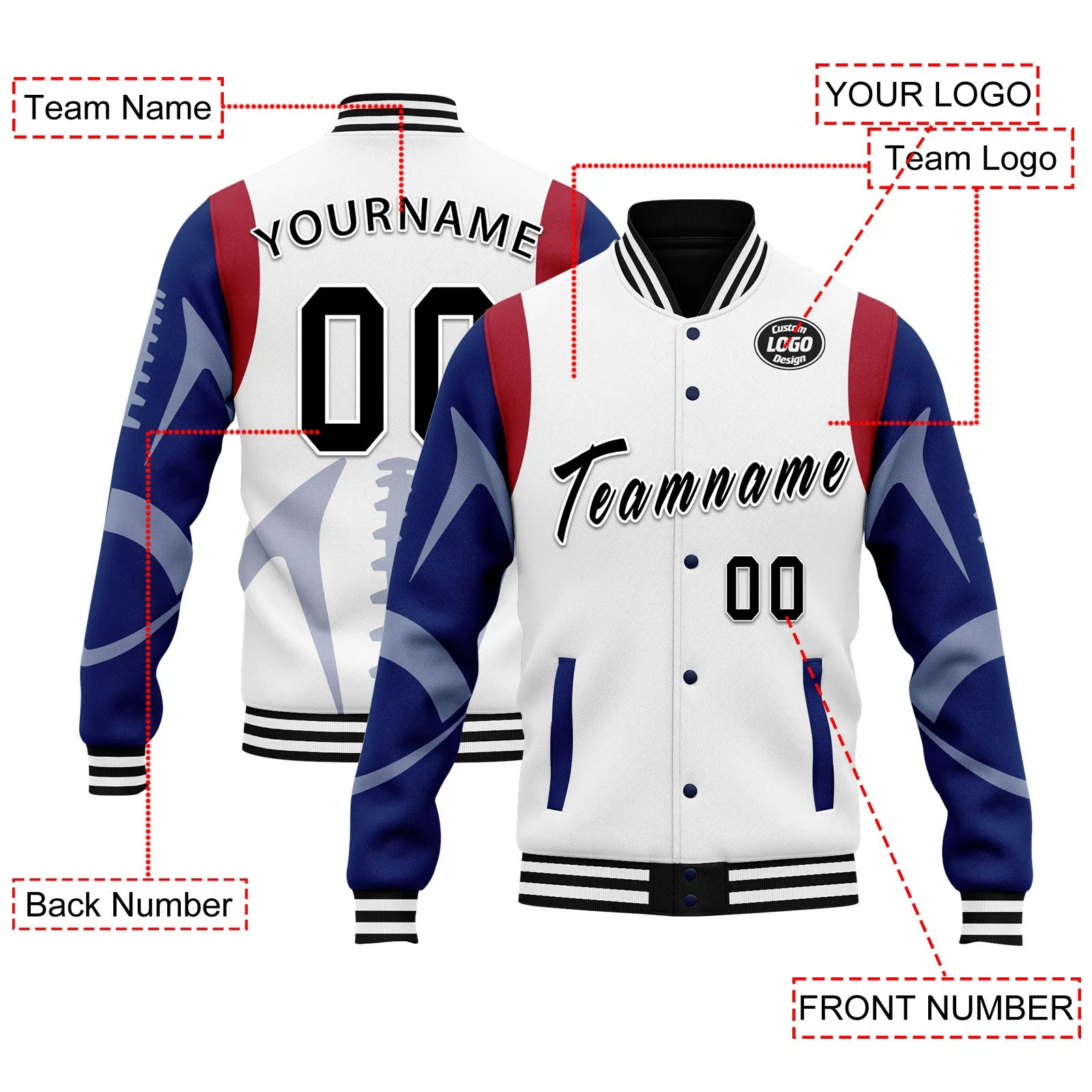 Custom White New York Jacket Bomber Full-Snap Varsity Letterman Personalized Jacket FZ005-D025004-20