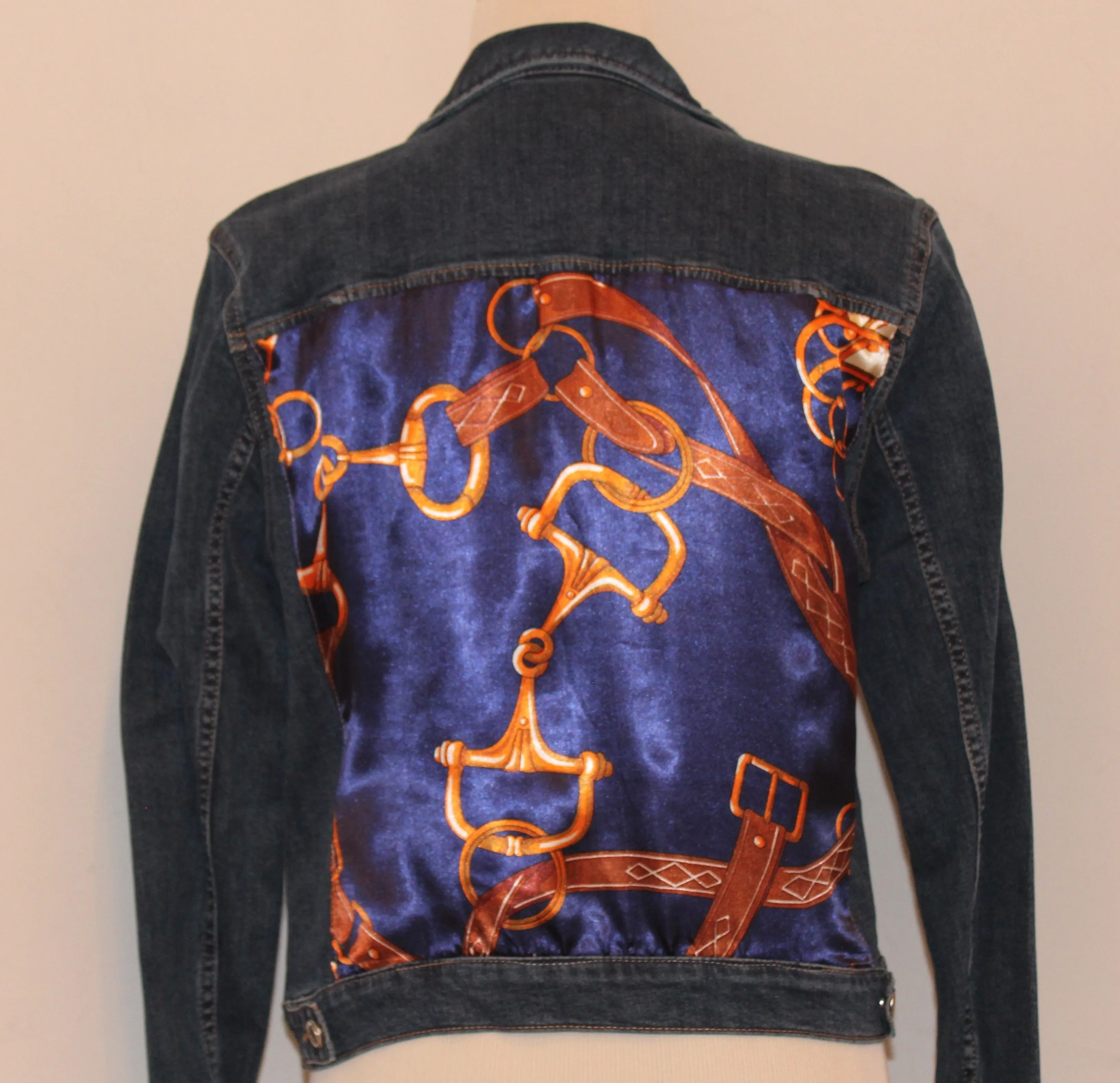 Dark Denim Jacket with Equestrian Scarf