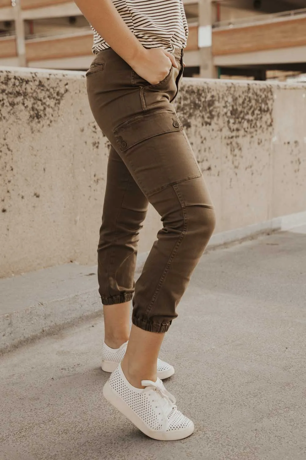 Denim Cargo Pants in Olive