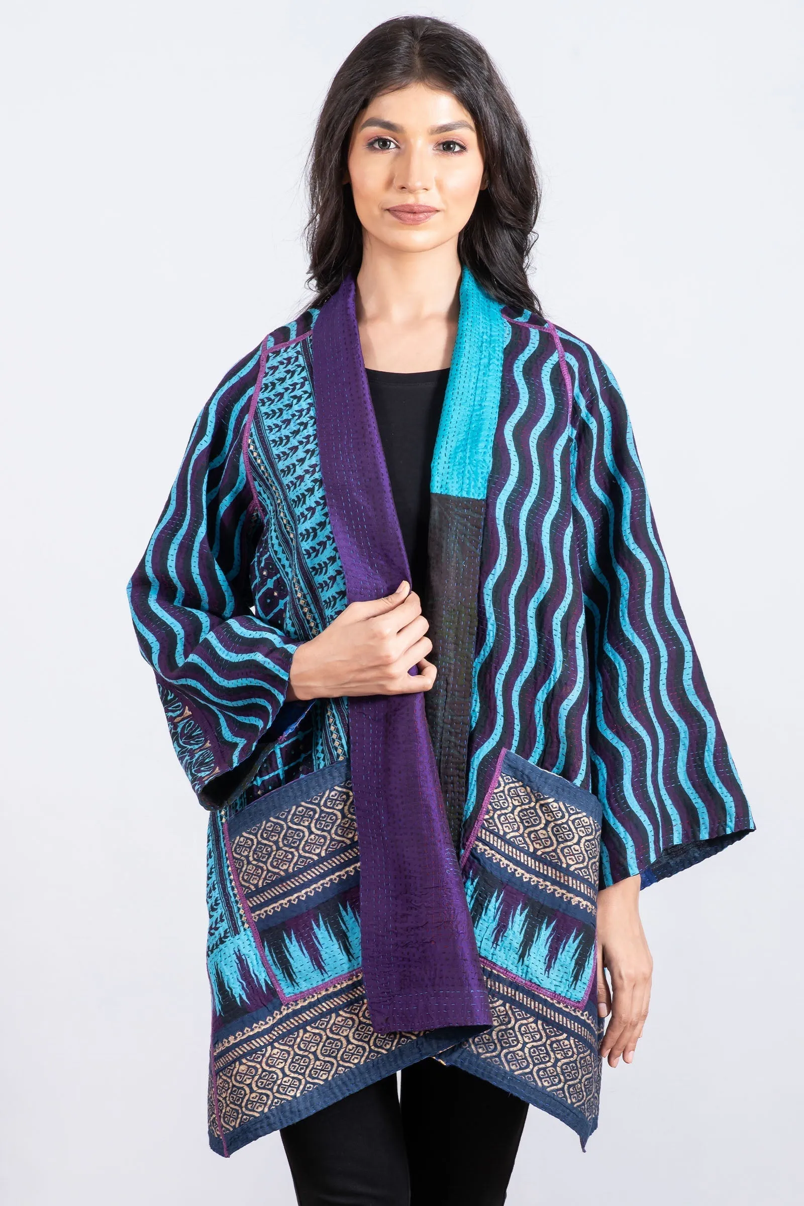 DESERT WAVES KANTHA A-LINE JKT - dw2003-blu -