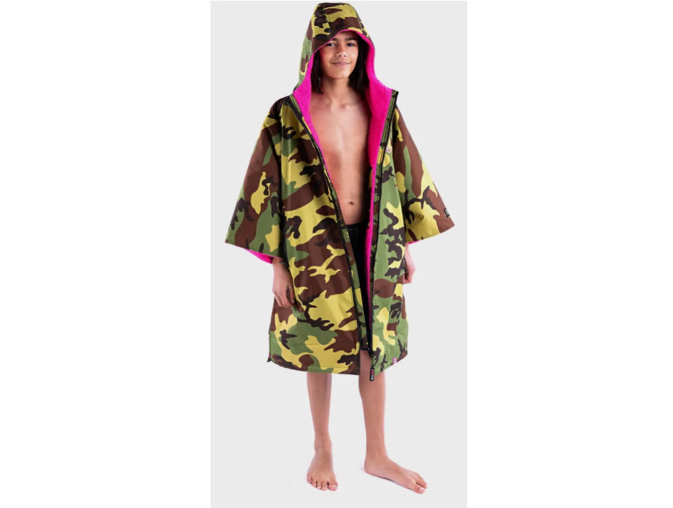 Dryrobe Advance Kids Short Sleeve - 5-9 Years - Camo/Pink