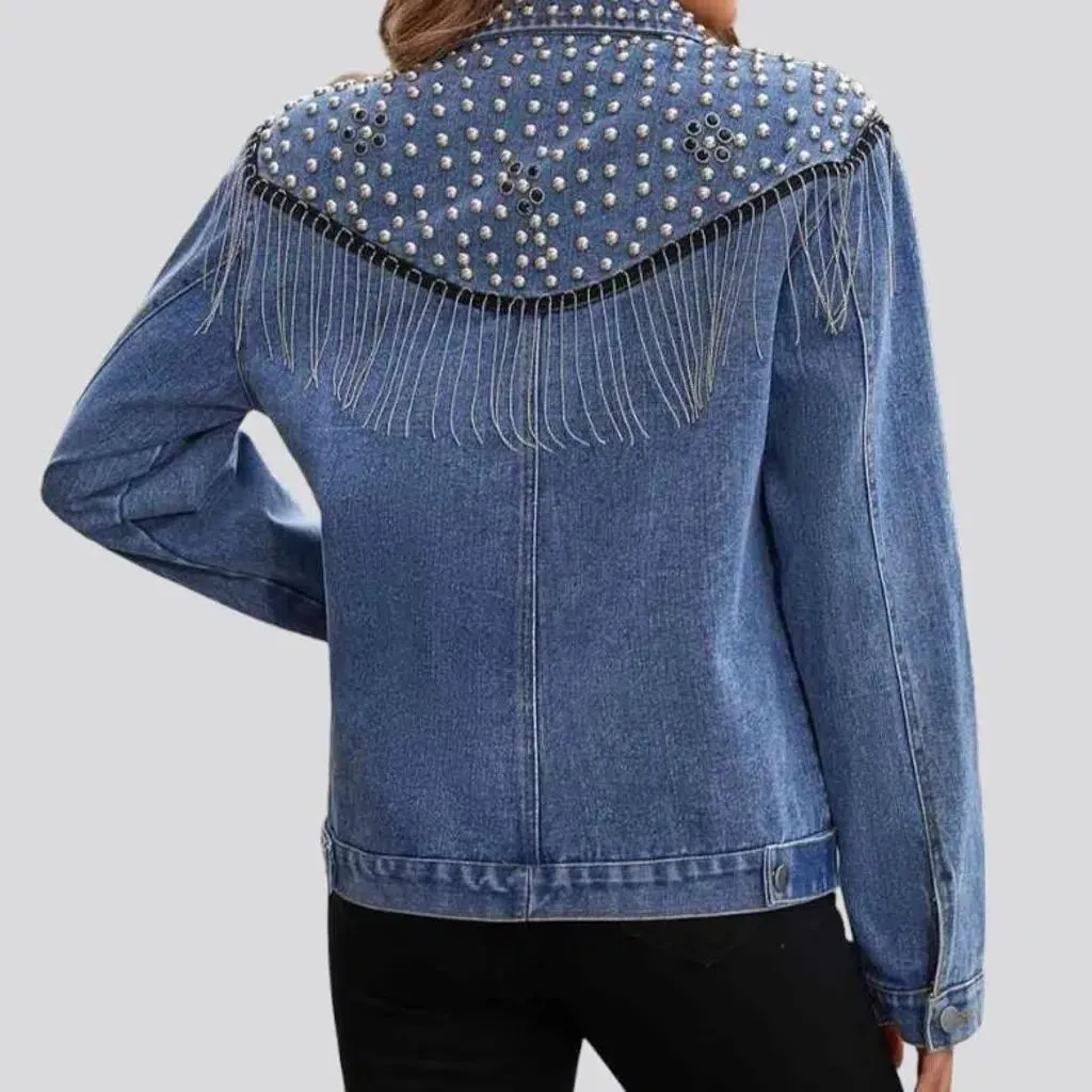 Embellished light-wash denim jacket