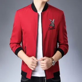 Embroidered Black & Red Trendy Korean Wind Breaker Jacket