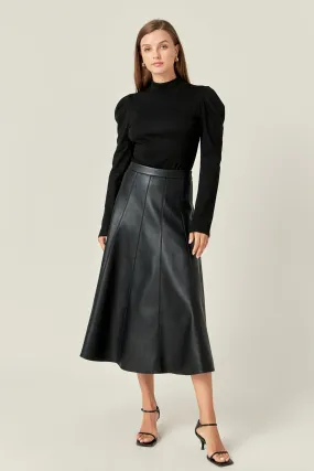 English Factory - Flare Faux Leather Midi Skirt