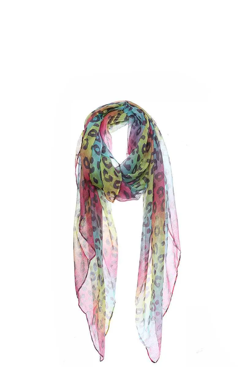 Fashion Rainbow Color Leopard Print Scarf