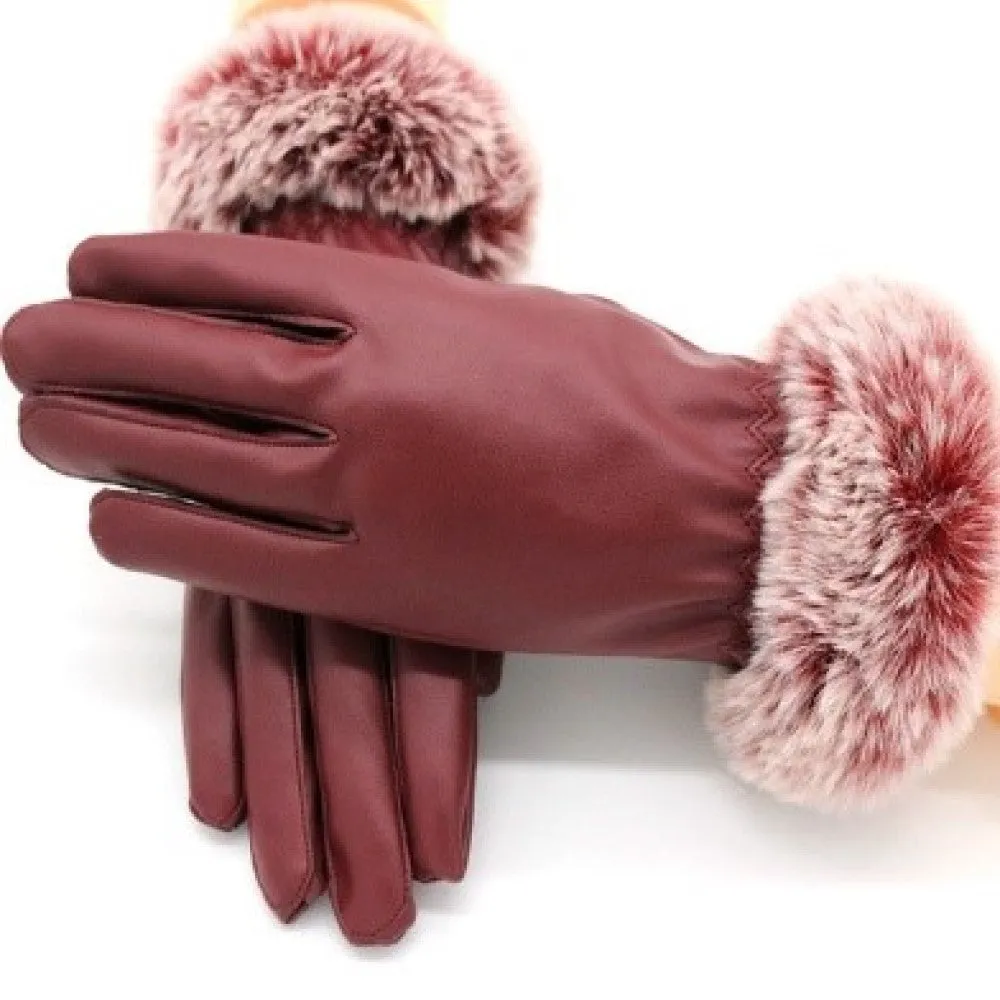 Faux Fur Touchscreen Leatherette Glove