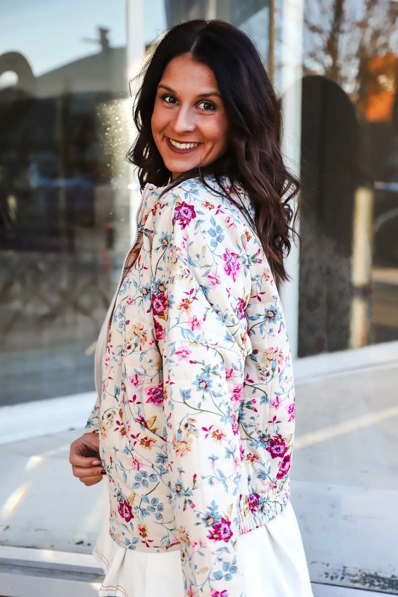 Floral Quilted Zip Up Jacket