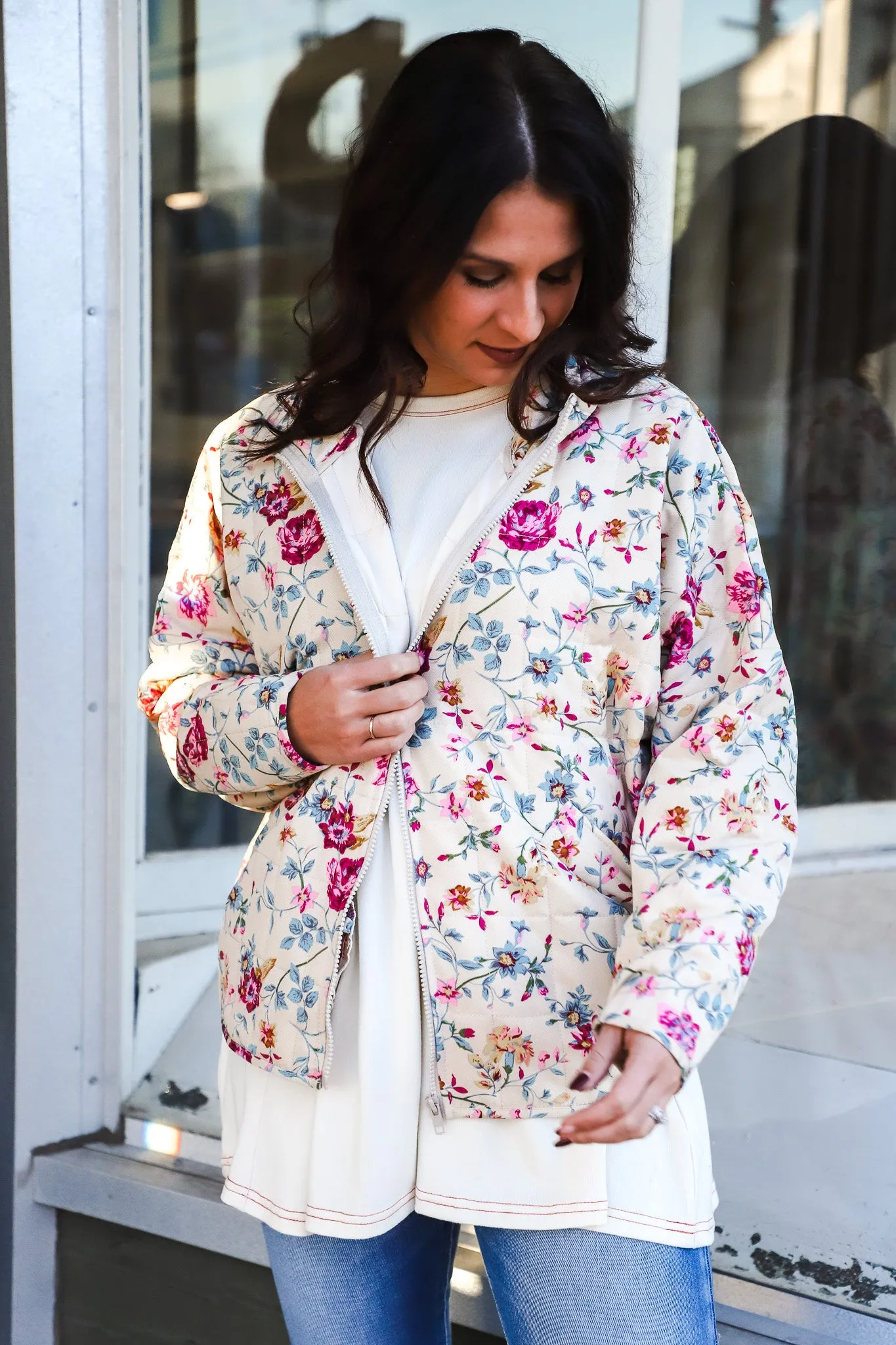 Floral Quilted Zip Up Jacket