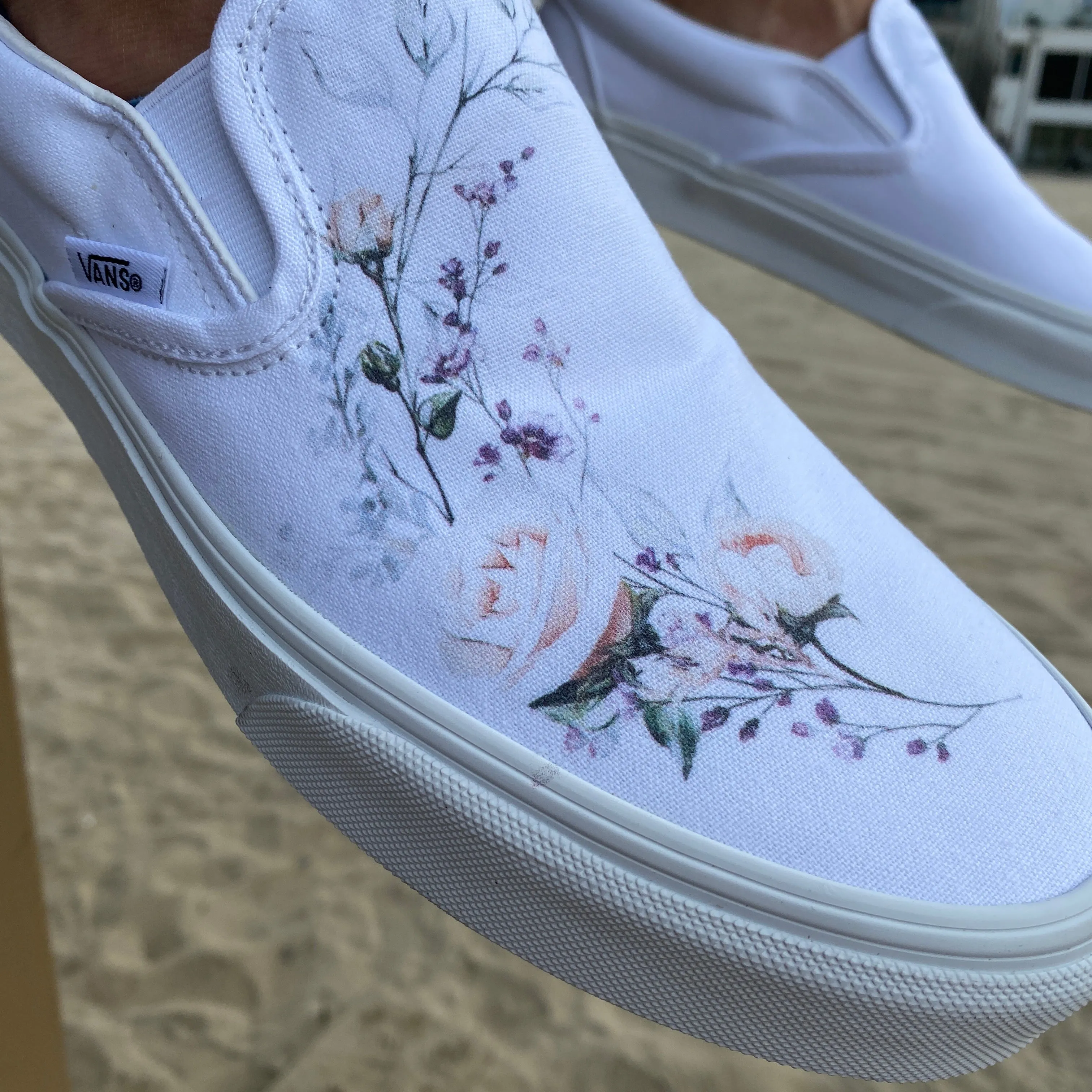 Flower Wreath Slip Ons - Custom Vans Shoes