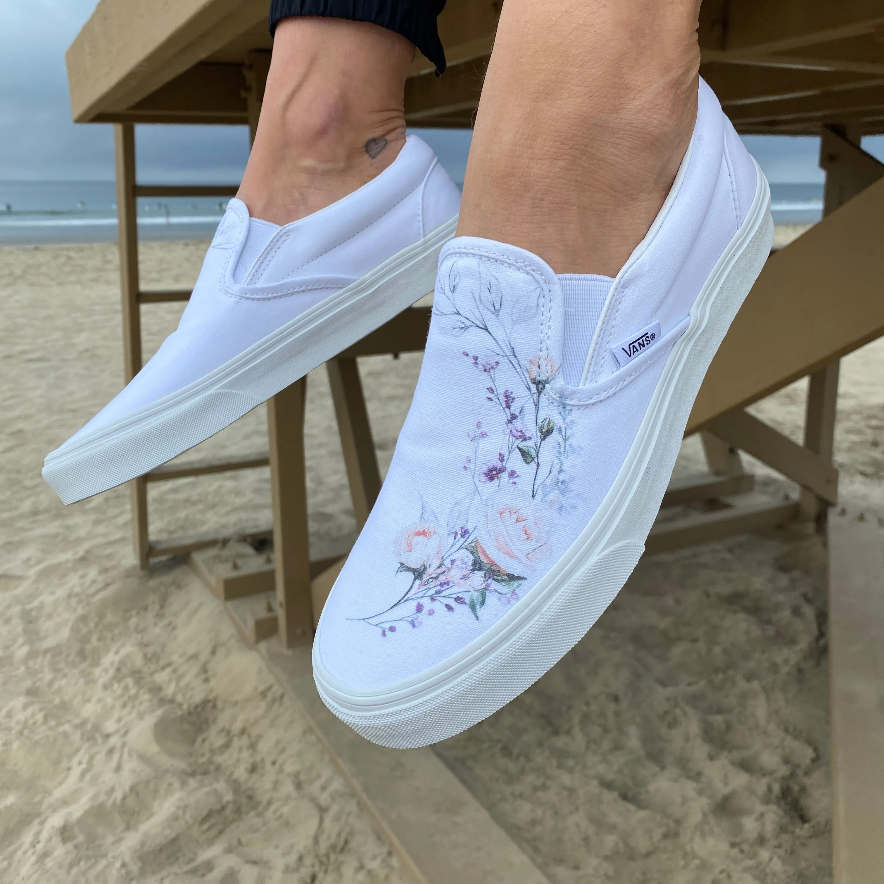 Flower Wreath Slip Ons - Custom Vans Shoes