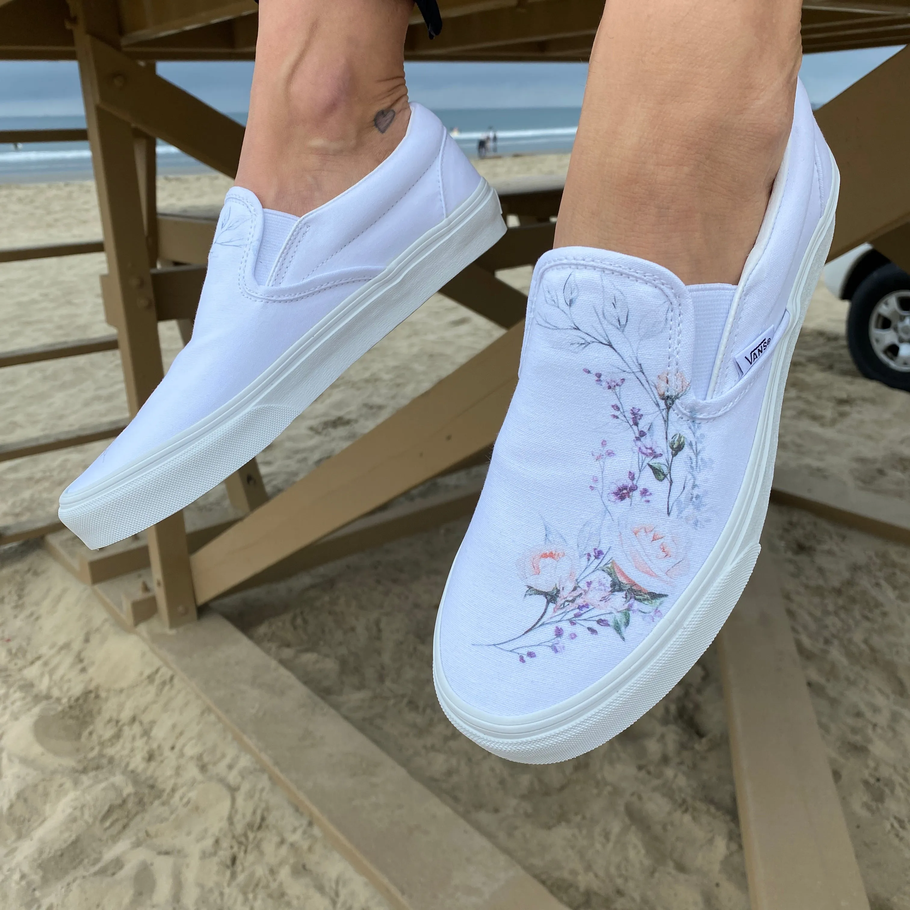 Flower Wreath Slip Ons - Custom Vans Shoes