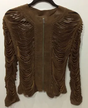 Full Shreaded Laser Cut Leather Lamb Skin Jacket