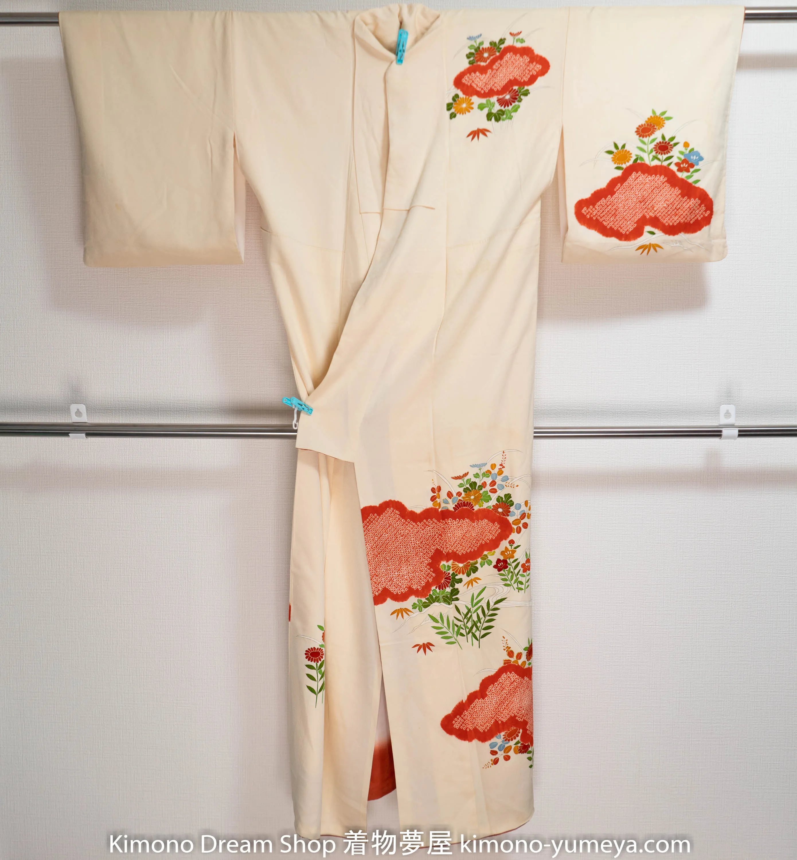 Genuine Shibori Silk Homongi Japan Robe Hand Painted Kimono Kikyo Bellflowers Kanoko Deer Fawn Dots