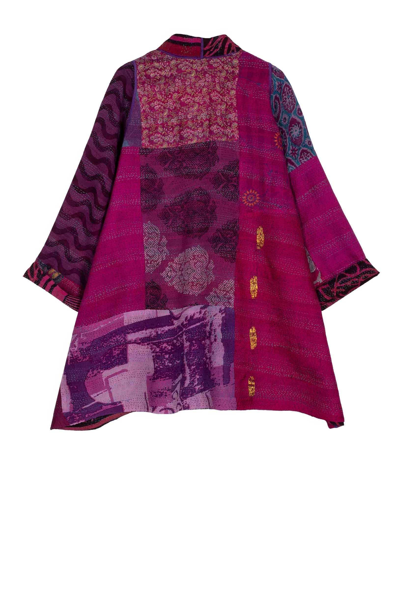 GEORGETTE VINTAGE SILK PATCH KANTHA A-LINE JKT - gs2003-pik -